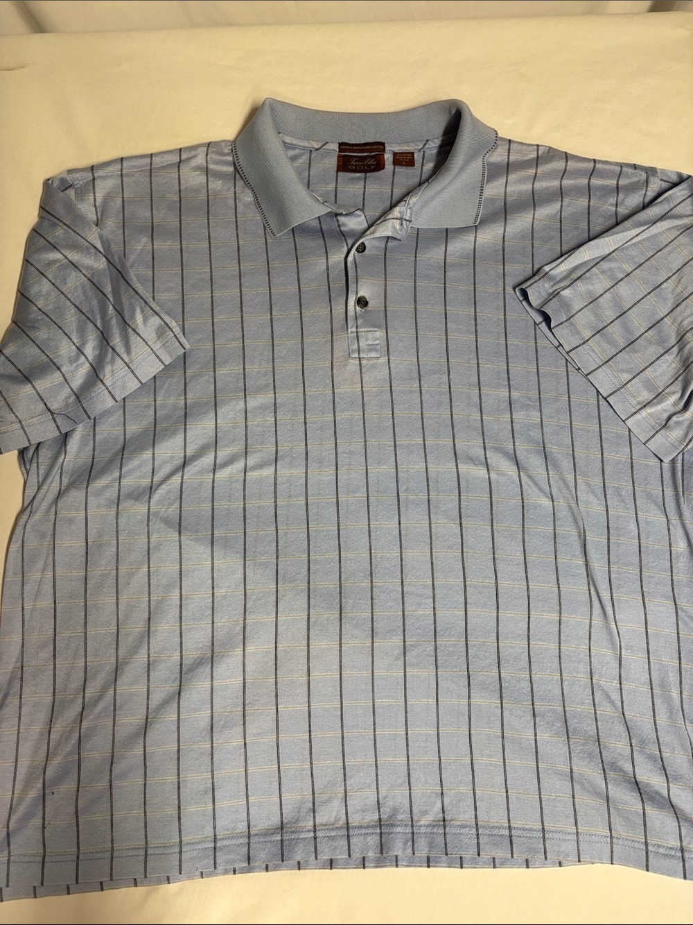 Tasso Elba Golf Men’s L Double Mercerized Cotton Blue Windowpane Polo 100% Cotto